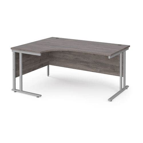Office Monster Cooper left hand ergonomic desk 1600mm wide - silver cantilever leg frame, grey oak top
