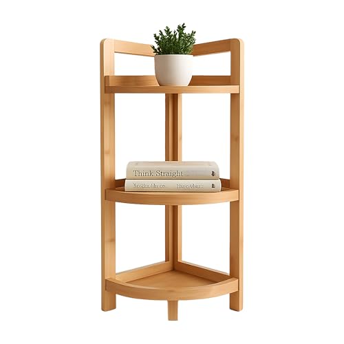 Relaxdays Eckregal Bambus, 3 halbrunde Ablagen, HBT: 77x23x23 cm,...