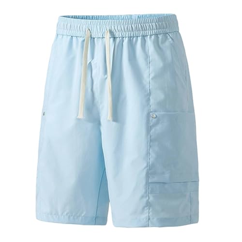 Generisch Men's Cargo Shorts with Drawstring Shorts Straight Cut Leisure Shorts Durable Cargo Trousers Cotton Breathable Work Trousers Motorcycle Trousers Waders, lightblue, 4XL