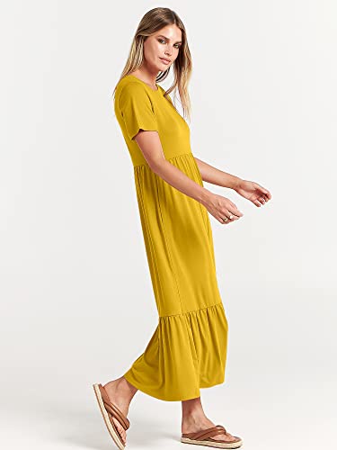 Image of ANRABESS Womens 2026 Summer Casual Maxi Dress A line Tiered Flowy Short Sleeve Crewneck T Shirt Beach Travel Long Dresses