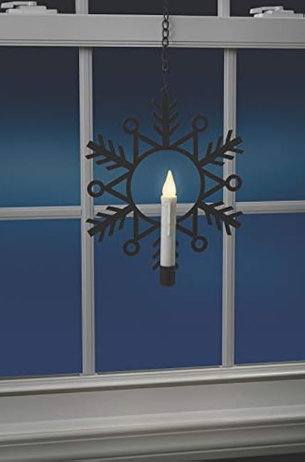 CW1500A Battery Powered 12 inch Metal Snowflake Window Wreath with Warm White Flickering Flameless Candle Light and Automatic Timer, Black and White, Single
