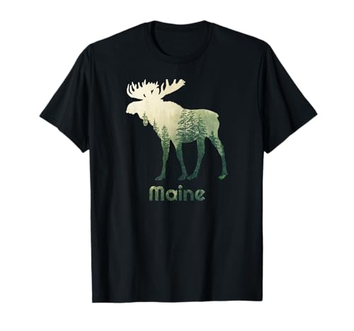 State of Maine Moose Forest Tree Hunter Wildlife T-Shirt