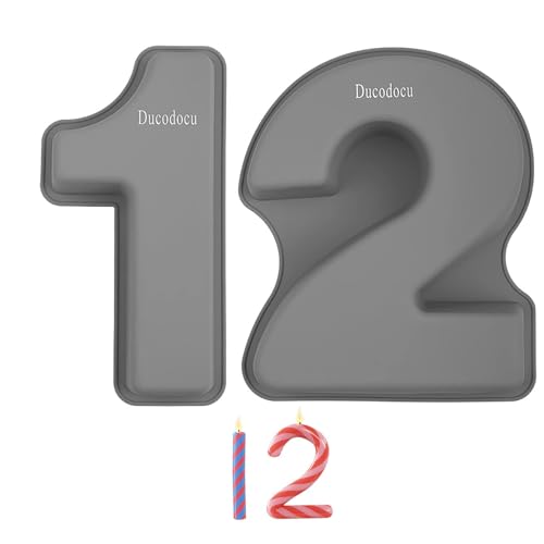 Ducodocu Silicone Number Cake Pan Large 3D Number Cake Mold Baking Forms Novel Cake Tins DIY Baking Mold for 2/20th Birthday Wedding Anniversary 10 inch Number of 1&2, 2 Pack