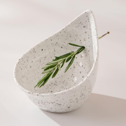 Herb Stripper Bowl Ceramic Herb Peeling Bowl Kitchen Herbs Leaf Stripping Tool Pottery Herb Peeler for Thyme Basil Rosemary Parsley Oregano Cilantro Stripper (White)