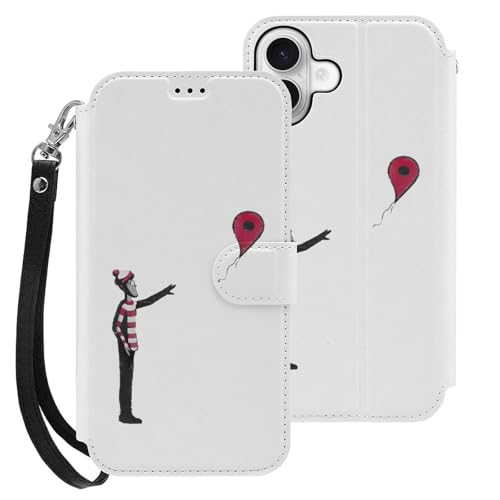 iPhone 16 Plus用 ケース 手帳型 Banksy バンクシー ウォーリーをさがせ 赤い風船 Iphone16用カバー アイフォン16 用 ケース スマホケース おしゃれ 人気 財布型 PUレザー 携帯カバー カード収納 スタンド機能
