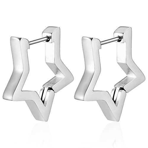 Caiyao 14K Gold Plated Stainless Steel Hypoallergenic Small Star Rectangle Heart Triangle Rhombus Square Horseshoe U Shape Huggie Earrings for Women Minimalist Lightweight Chunky Hoop Earrings - Main Image