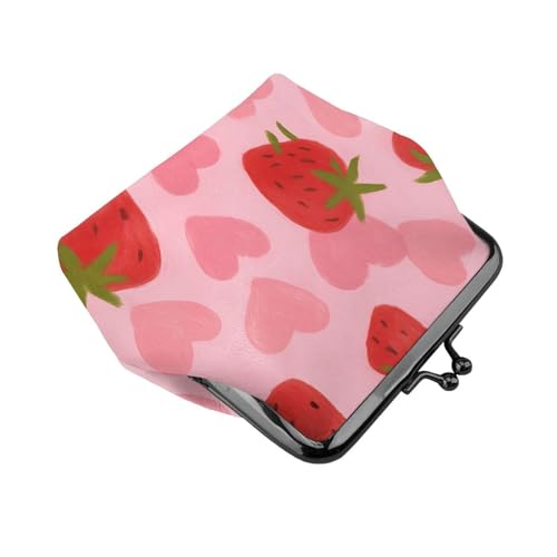 Pu Leather Buckle Coin Purse Strawberry Heart Pattern Girls Kiss-Lock Change Purse Wallets3