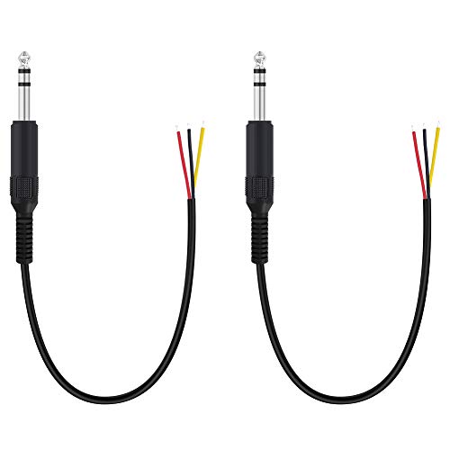 Fancasee (2 Stück) Ersatz 6,35 mm Stecker auf blankem Draht TRS 3-poliges Stereo 6,35 mm Klinkenstecker, Audio-Kabel für Mikrofon-Lautsprecherkabelreparatur Cover