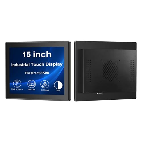 Image of VSDISPLAY 15'' 1024x768 Industrial Touch Monitor IP65 Front Waterproof | IPS LCD Display,4:3 Aspect Ratio,10-Point Capacitive Touch, with H /D VGA Interface for Industrial Outdoor Kiosk Use