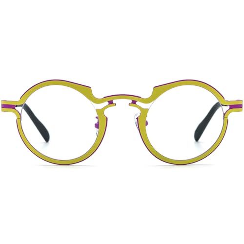 Image of FONEX Colorful Pure Titanium Glasses Frame Women Retro Round Eyeglasses