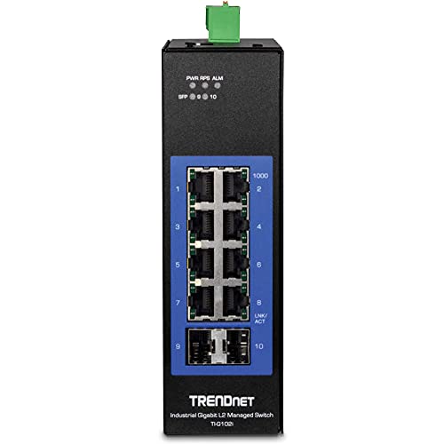 Image of TRENDnet 10-Port Industrial Gigabit L2 Managed DIN-Rail Switch, 8 X Gigabit, 2 X SFP Slots, DIN-Rail Mount, IP30, Vlan, Qos, Lacp, STP /Rstp, Bandwidth Management, TI-G102i (Renewed)
