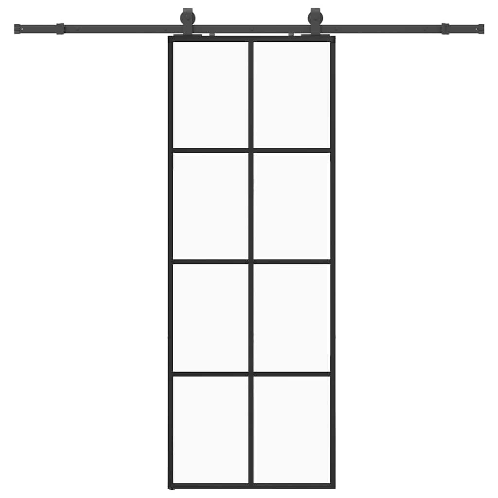 ESG Glass Sliding Door 76x205 cm with Black Hardware Set, Sturdy Powder-Coated Steel Rail, Quiet Smooth Sliding Barn Door for Bedroom Kitchen Garage