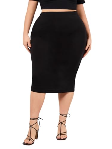 Women's Plus Size High Waisted Bodycon Skirt Basic Pencil Midi Skirts