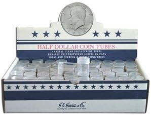 100 Round Half Dollar Coin Tubes Round Half Dollar New Crystal Clear Polystyrene - Box 100