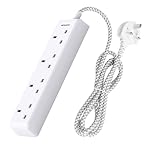 4 Gang Extension Lead 2M, HANYCONY Multi Plug Extension Socket with Braided Cable, 13A 3250W UK Power Strip, Durable Electric Extension Cord for Office, Bedroom, Kitchen Accessories, White