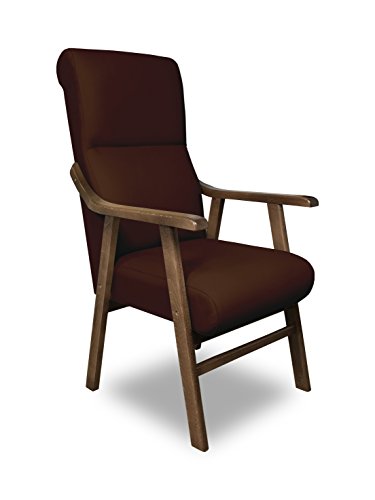 SERMAHOME Butaca Boston, Estructura de Madera de Haya y Nogal. Tapizado en Polipiel Color Chocolate. Silla Geriátrica y de Relajación para Comedor y Sala de Estar