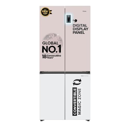 Image of Haier 520 L 3 Star Lumiere Frost Free Triple Inverter French Door Side by Side Refrigerator (HRB-600RW, Rosette White, Magic Convertible Zone, Vogue Colourful Steel, Deo Fresh Technology, 2026 Model)