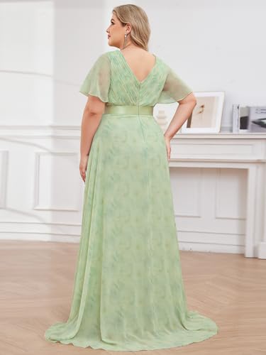 Image of Ever-Pretty Women's Chiffon Formal Evening Dresses for Curvy Women V-Neck Plus Size Floor Length Bridesmaid Dress