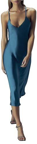 House of Silk Kadın İpeksi Saten Midi Boy Slip Elbise Yeşil L