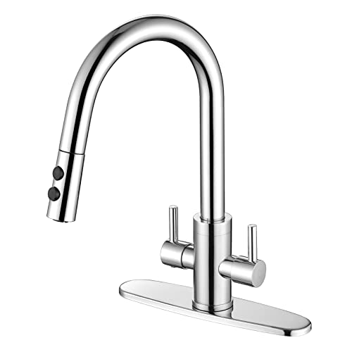 PAKING Kitchen Faucet, Two Handles Sink Faucet with Sprayer, Stainless