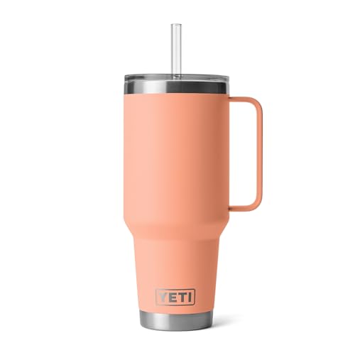 Image of YETI Rambler 42 oz Tumbler with Handle and Straw Lid, Travel Mug Water Tumbler, Vacuum Insulated Cup with Handle, Stainless Steel, Lowcountry Peach