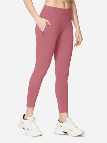Image of VSTAR PL02 Women Ankle Length Stretchable Slim Fit Leggings with Secured Side Pocket | Moisture-Wicking | Soft Waistband & Cotton-Elastane Fabric | L | Dark Peach