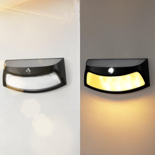 Image of Outdoor Wall Lights 2 Pack, Solar Fence Lights Porch Lights Exterior Lighting Fixtures, Waterproof Wall Sconce Black Front Door Wall Lighting