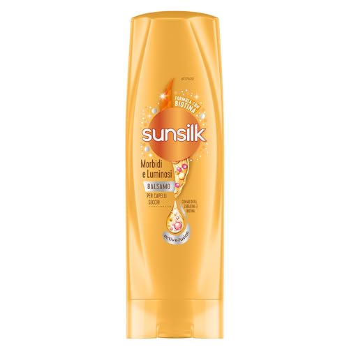 Sunsilk, Bálsamo suave y luminoso, acondicionador antiencrespamiento, da cabello suave y no graso, fórmula de fusión activa con aceite de argán y almendras, queratina y biotina, 200 ml