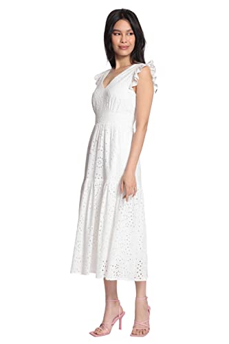 Image of Maggy London Women's Maggy London Women's Dresses Sleeveless V-Neck with Ruffle Shoulder Detail and Tiered Skirt