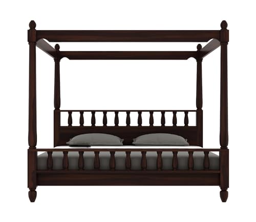 Image of Sheesham Solid Wood Allure Poster Bed Wooden Double Bed Cot Bed Furniture for Bedroom Home and Hotel (Walnut, Queen)