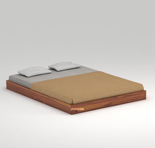 Image of SUNCOM Sheesham Wood Low Height Queen Size Bed Without Storage Wooden Double Bed Cot Palang for Bedroom Living Room Furniture (Honey Finish)