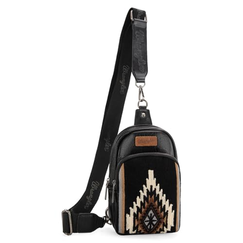 Wrangler Aztec Sling Bag for Women Western Knitted Crossbody Purse and Chest Bag With Adjustable Strap