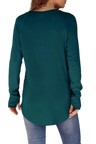 Image of XIEERDUO Womens Tunic Tops to Wear with Leggings Long Sleeve Thumb Hole Shirts Crew Neck Curved Hem