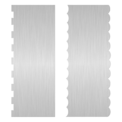 2 Pc Stainless Steel Cake Scraper Cake Decorating Tools Edge Side Jagged Wave Double Sided Patterned Comb Metal Cake Carving Smoothing Cream Pastry Baking(CS-21,CS-25) Cover