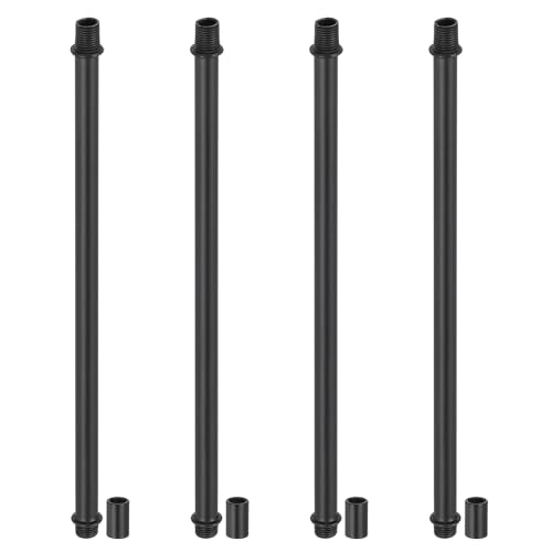 Image of PATIKIL Straight Pipe Lamp Stems Rod Kit, 4Set M10 Carbon Steel 250mm(9.84 inch) Long Double End Thread Rod with Coupling Nuts Sleeve Connector for Table Lamps Chandeliers, Black