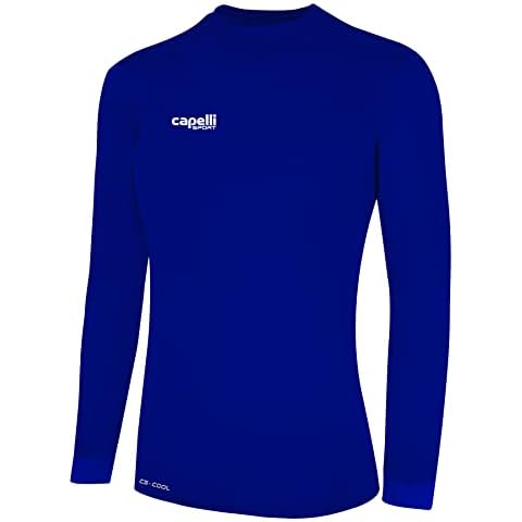 Capelli Sport Women's Standard Workout Top, Long Sleeve Crew Neck Exercise Training Jersey, Royal Blue/White Cover