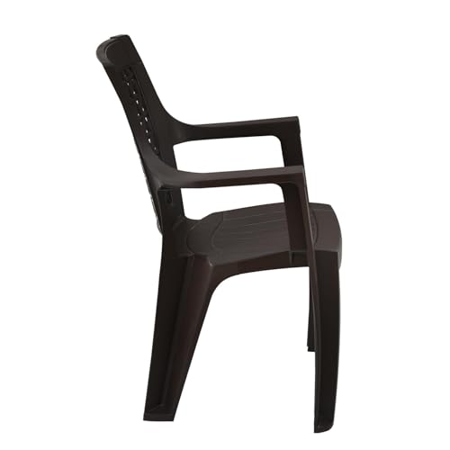 Image of Nilkamal Elevate Plastic Chair with Arm | Stackable Chair | for Living Room, Bed Room, Kitchen, Balconies, Outdoor | Season Rust Brown