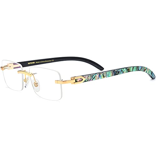 Image of HEPIDEM 100% Really Buffalo Horn Mussel Shell Rimless Eyeglass Frame 908