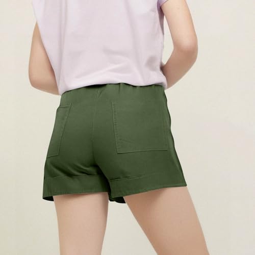 Womens Elastic Waist Drawstring Shorts Summer Lightweight Beach Shorts Cotton Linen Short Pants with Pockets4