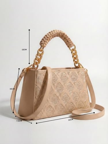 Image of LIKE STYLE Women's Embossed PU Sling Bag | Dual Compartment Shoulder & Crossbody Bag with Braided Handle | Stylish Handbag for Office & Casual Use | Durable Material