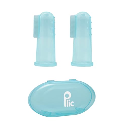 PLIC – Lot de 2 Doigtiers Brosse à Dents Bébé Silicone + Étui – Double Face : Massage...