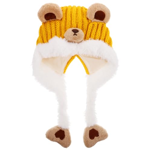 Ipetboom Insulated Boys and Girls Winter Hat Neck Flap Baby Knitted Beanie for Boys Girls Stylish Cartoon Animal Design Yellow