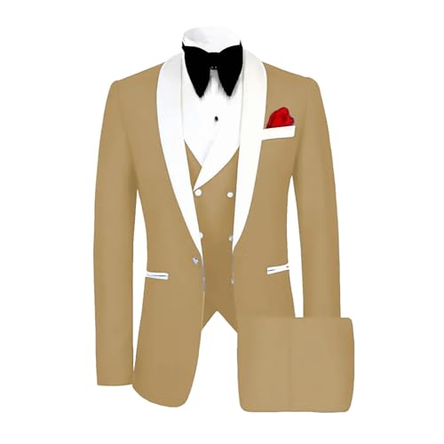 Men Classic Tuxedo 3 Pieces Blazers Vest Pants Fitted Jacket One Button Shawl Lapel Wedding Prom Set Champagne
