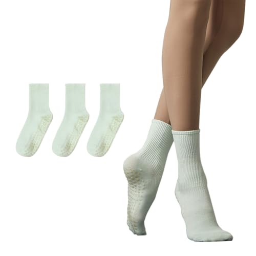 Image of Yoga Pilates Socks 3 Pair for Woman with Non Slip Grippers,Barre Ballet Workout Athletic Crew Socks