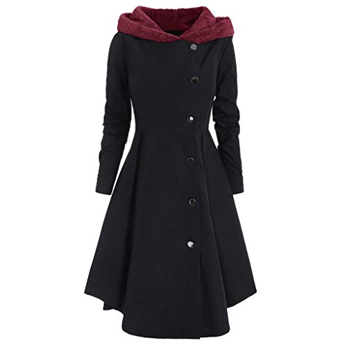 IMJONO Manteau Femmes Hiver Grande Taille Femme Manteau Laine Parkas Trench-Coat Veste Épaise Manches Longues avec Ourlet Asymétrique Coat Manteaux Chaud Automne Gabardine Outwear（Noir,XXXXL