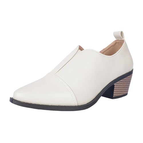 Botines de tacón grueso para mujer, estilo casual y cómodo, para uso diario, Blanco, 42 EU