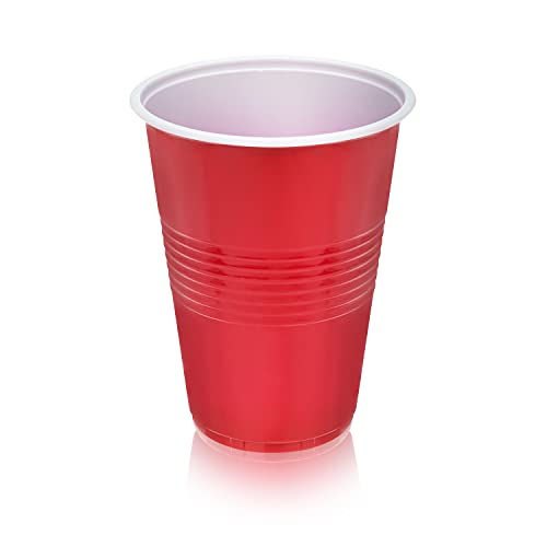 True Plastic Cups for Cocktails, Wine, Soda, Iced Coffee, Beer Pong, Disposable Cups for Game Nights, Bachelor & Bachelorette Party, Picnic, Camping, Outdoor Events, 16 oz, Set of 24, Red