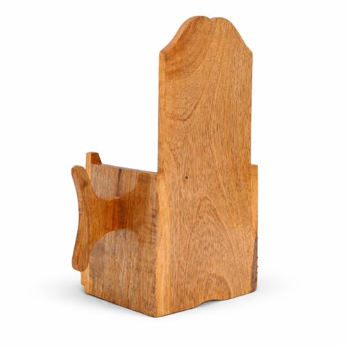 Image of PulGos Handcrafted Mango Wood Iron Press Holder - Wall Mount Wooden Iron Stand with Wire Organizer | Heat-Resistant & Shock-Proof Design | Durable Press and Cord Storage Solution | Home & Laundry Room