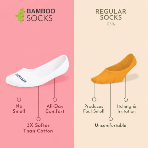 Image of HEELIUM Bamboo No Show Socks for Women | Odour Free & Breathable | 3X Softer than Cotton Socks | Low Cut Socks | Size (UK 3-7)