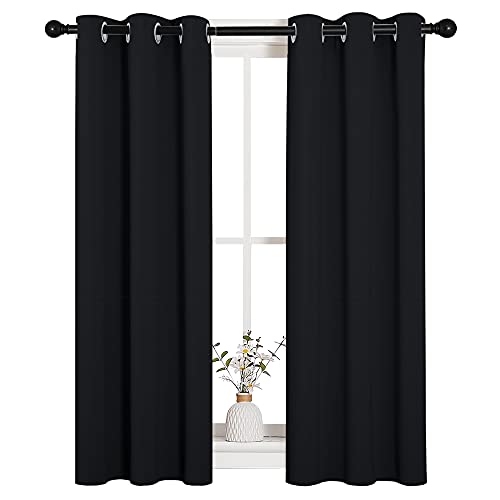 Image of NICETOWN Living Room Blackout Curtains and Drapes, Black Solid Thermal Insulated Grommet Blackout Drapery Panels for Window (2 Panels, 29 inches Wide by 45 inches Long, Black)